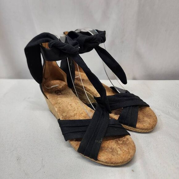 UGG® Women's 6.5 Black Traci Espadrille Wedge Sandals Heels - Picture 2 of 10